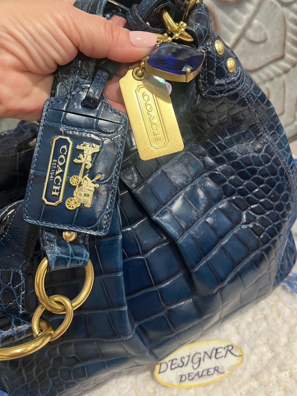 COACH Madison Maggie Blue Croc Embossed Leather Shoulder bag 14325 RARE! - Picture 4 of 12
